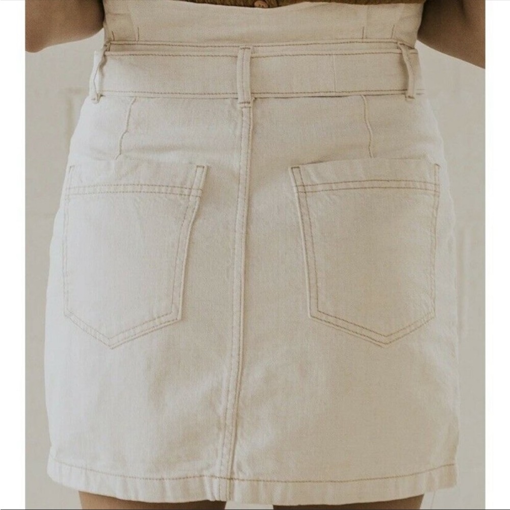 (NO BELT) Free People Splendor in the Grass Oatmeal Paper Bag Mini Skirt Size 8 - Picture 2 of 11